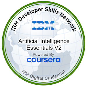 Badge for Artificial Intelligence Essentials V2, issued by IBM, Intermdiate Skill Level badge