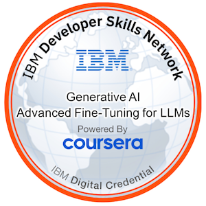 Badge for Generative AI Advanced Fine-Tuning for LLMs, issued by IBM, Advanced Skill Level badge